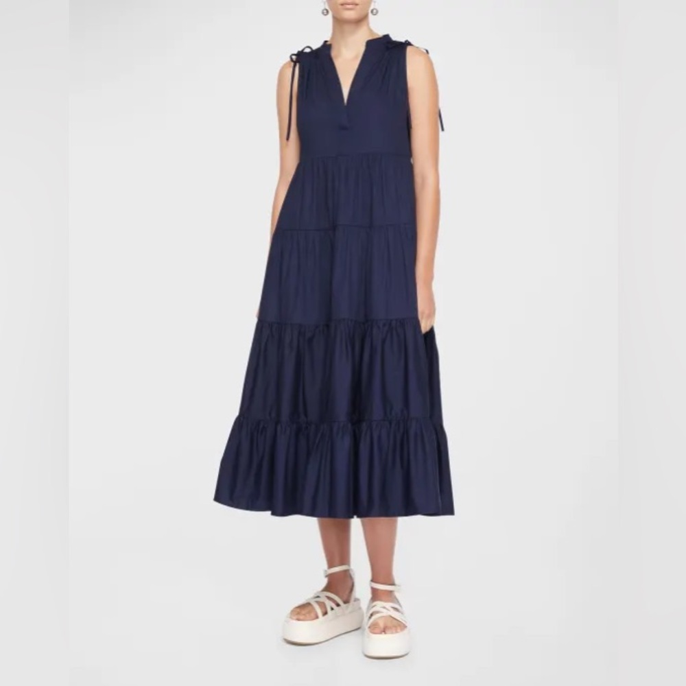 Jonathan Simkhai Atlanta Tiered Cotton Midi Dress in Midnight Blue Size XS